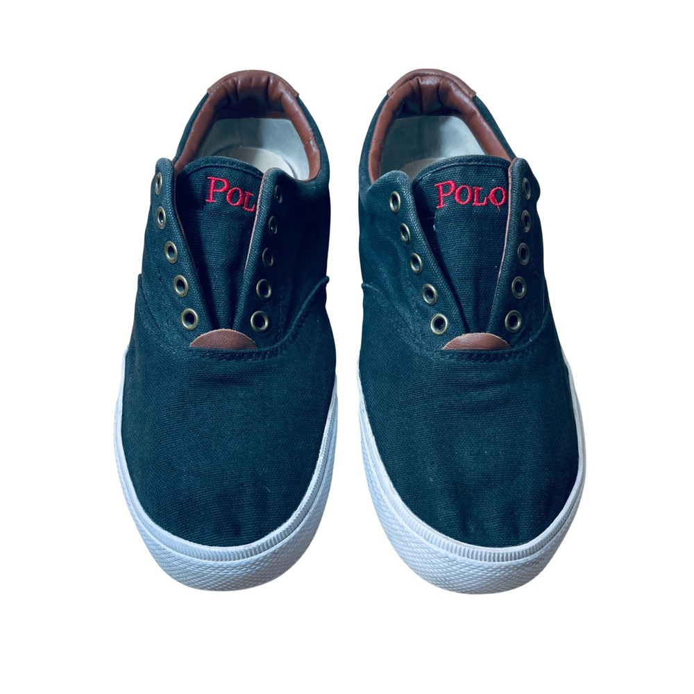 Polo‎ Ralph Lauren Mens Black Canvas Leather Trim Sneakers Shoes 8.5
